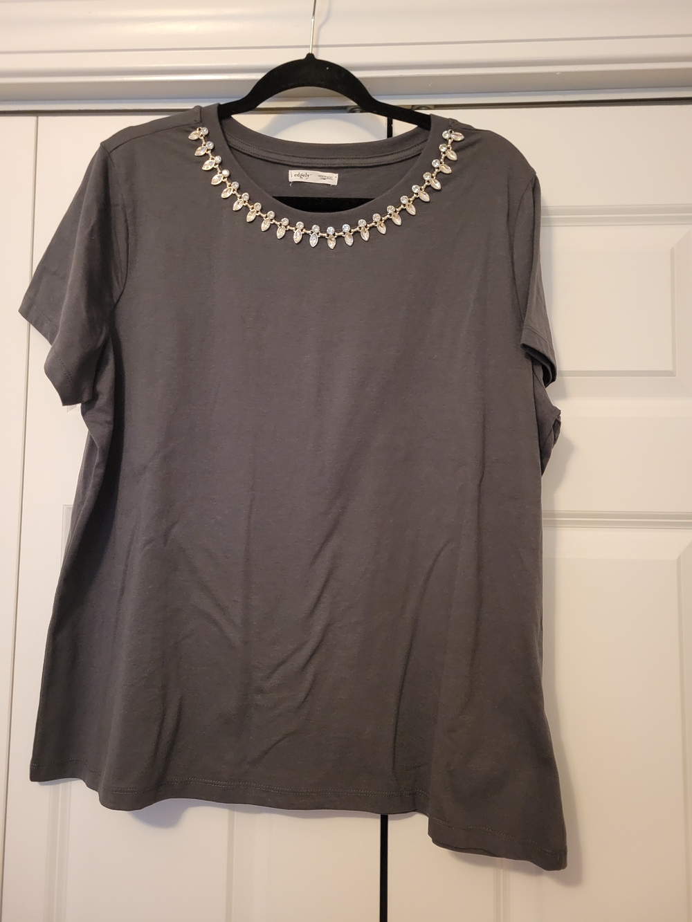 Maurices Edgely Dark Gray Short Sleeve Tee with Jeweled Crewneck